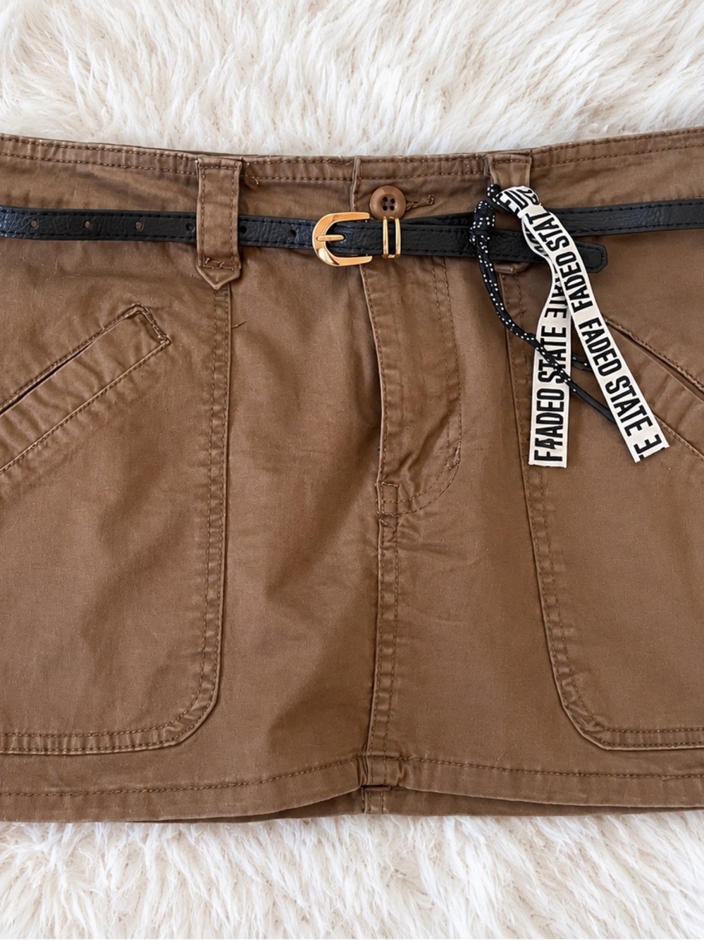 Brown Mini Skirt with Belt Detail